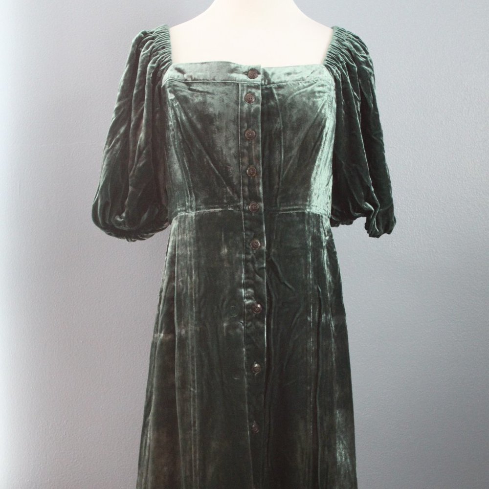 J. Crew Green Velvet Midi Dress